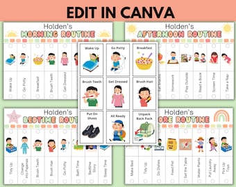 Bearbeitbares Kinder-Flip-Routine-Diagramm Druckbare & tägliche Routinekarten, Tagesplan für Kinder, Autismus-Routine, Sehhilfen, Kleinkind-Chore-Chart
