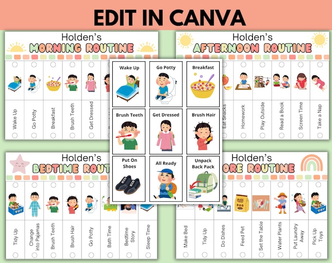 Toddler Chore Chart | Kids Daily Routine Cards | Visual Schedule for ...