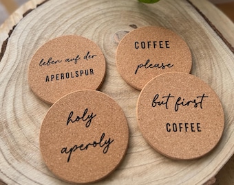 Set de 2 Posavasos de Corcho Redondos, Decoración del hogar, Regalos de Navidad, Regalo de cumpleaños, Café por favor, Regalo de Aperol, Regalo de café,