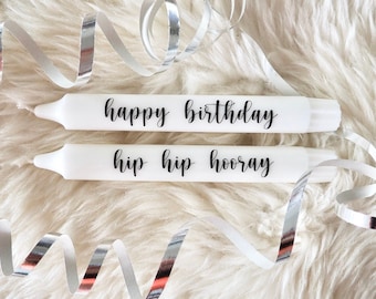 Juego de 2 velas de cumpleaños, velas cónicas, Feliz cumpleaños, regalos, cumpleaños, corazones, vela de corazón, Hygge, decoración del hogar, decoración, letras, ¡hurra!