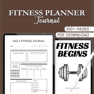 フィットネス プランナー & ジャーナル ログブック、PDF プランナー、2024、2025 プランナー、男性へのギフト、女性へのギフト、デジタル ダウンロード