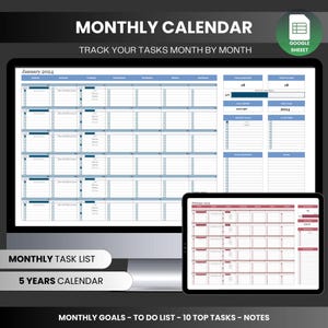 Monthly Calendar Spreadsheet, Financial Spreadsheets, Google Docs, Budget tracking, To-do Work planner, Finance Management