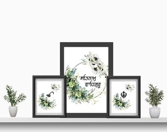 Sikh Religious Symbol Floral Print Set | Punjabi Home Decor (Digital Download)