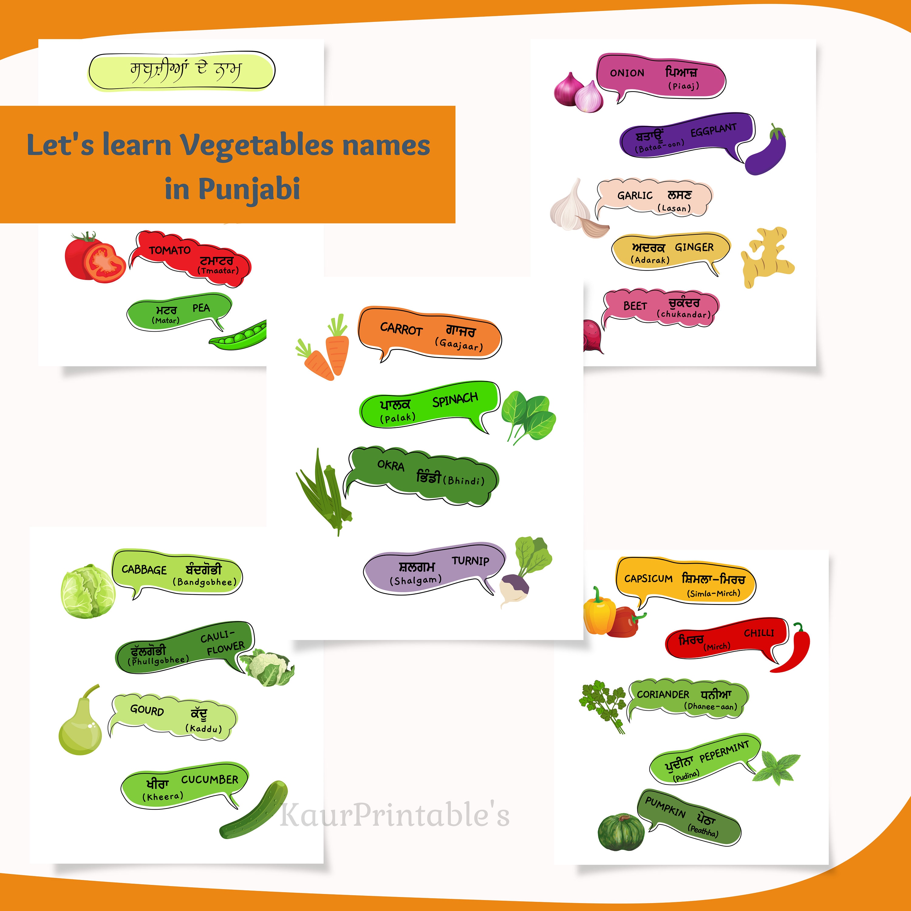 Punjabi Vegetable Names Worksheet | Bilingual Learning Print (digital  Download) - Etsy, image size:3000x3000