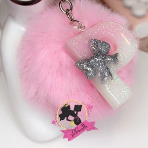Custom Initial Keychain: Fluffy Pompom, Glitter Letter