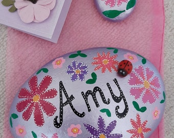 Personalized Hand-Painted Name Stone: Custom Keepsake Gift. Memory stone. Birthday/anniversary themed pebble. Paperweight.
