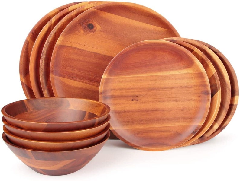 Beautiful 12 Piece Wood Dinnerware Set 4 Bowls 4 Dinner Etsy