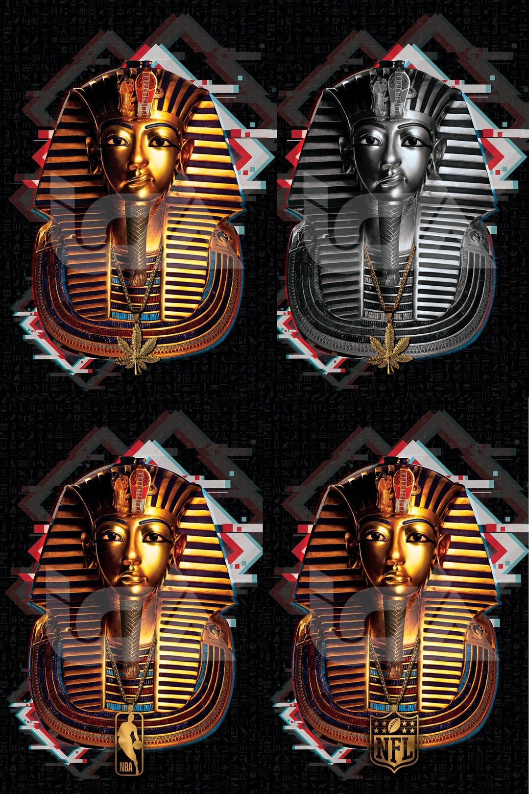 King TUT Ancient Egyptian Pharaoh Mask With Gold Cannabis Chain ...