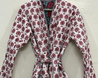 Handcrafted Kantha Quilted Kimono Jacket, Reversible Cotton Patchwork