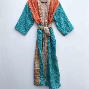 Vintage Polysilk Kimono Jacket, Bohemian Duster, Mixed Silk Fabric