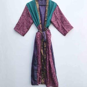 Vintage Silk Sari Kimono Robe, Indian Boho Paisley Print Dressing Gown