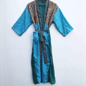 Upcycled Vintage Silk Sari Kimono Robe: Boho Patchwork Jacket
