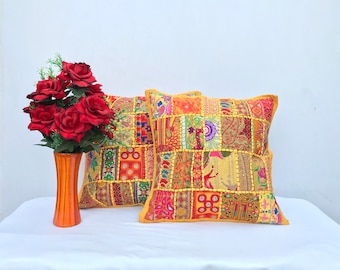 Boho Kissenhülle - Indianerkissen | farbenfrohes, dekoratives Patchwork-Kissen | boho decor - Hippie Kissen Sofakissenbezug