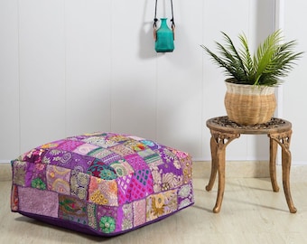 Bohemian Floor Cushion- Decorative cushion cover, Sari patchwork cushion, Meditation cushion, Large floor pillow Indian cushion hippie Art