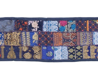 刺繍パッチワークテーブルランナー：手作りインド綿装飾