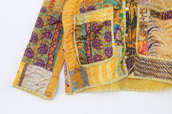Reversible Kantha Quilted Jacket: Colorful Patchw… - image 7