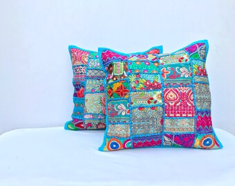 Boho Kissenhülle - Indianerkissen | farbenfrohes, dekoratives Patchwork-Kissen | boho decor - Hippie Kissen Sofakissenbezug