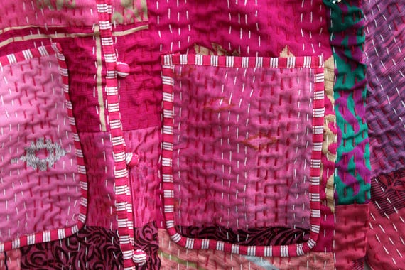 Pink Patchwork Kantha Jacket: Handmade Reversible… - image 6