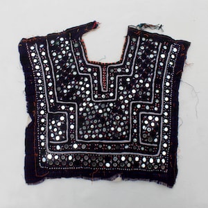 Handmade Afghani Banjara Kutchi Mirror Work Yoke Patch For Boho Hippie Dresses.