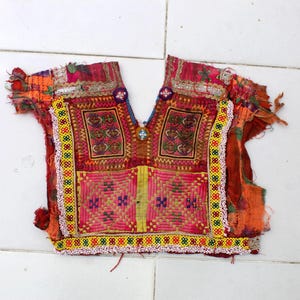 Indian Banjara Embroidered Neck Yoke Patch, Mirror Work Boho Textile Craft Supplies
