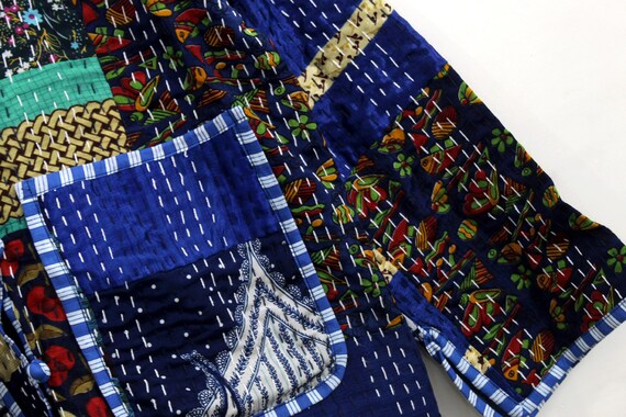 Blue Silk Patchwork Jacket: Handmade Kantha Quilt… - image 5