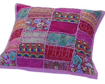 Boho Kissenhülle - Indianerkissen | farbenfrohes, dekoratives Patchwork-Kissen | boho decor - Hippie Kissen Sofakissenbezug