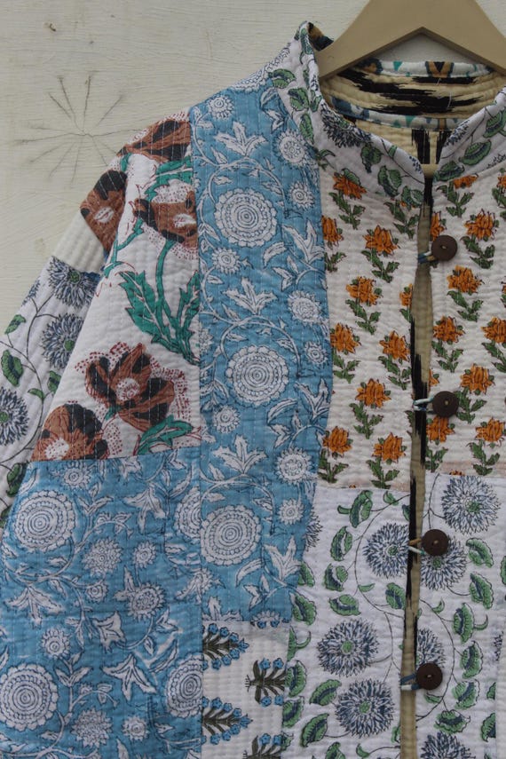Patchwork Quilted Cotton Jacket: Floral Bohemian … - image 4