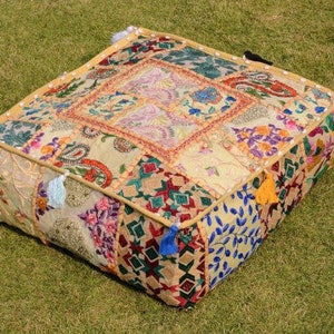Cojines de suelo Boho - funda de cojín decorativo, cojín patchwork sari, cojín de meditación, almohada de suelo grande cojín indio arte hippie