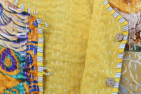 Reversible Kantha Quilted Jacket: Colorful Patchw… - image 2
