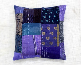 Boho Seide Sari Kissenbezug: Vintage Patchwork Kissen 40 x 40 cm