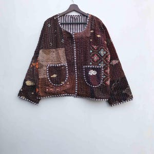 Handmade Patchwork  Kantha Jacket: Bohemian Quilted Cotton Coat