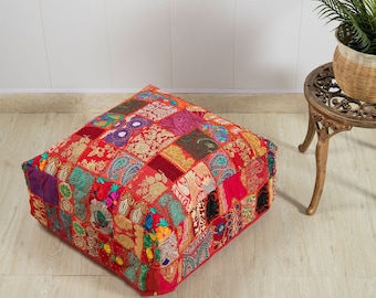 Bohemian floor cushions - decorative cushion cover, sari patchwork cushion, meditation cushion, large floor pillow indian cushion hippie Art