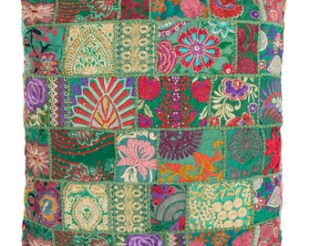 Patchwork Floor Pillow Cover – Square Indian Cushion, Bohemian Decor
