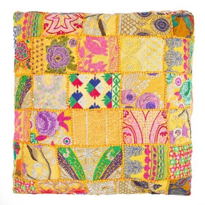 Handmade Indian 20x20 Inch Purple Patchwork Pillow Cover – Cotton & Sequin, Embroidered, Vintage