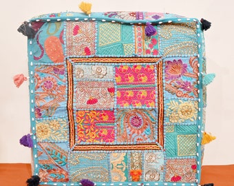 Bohemian floor cushions - decorative cushion cover, sari patchwork cushion, meditation cushion, large floor pillow indian cushion hippie Art