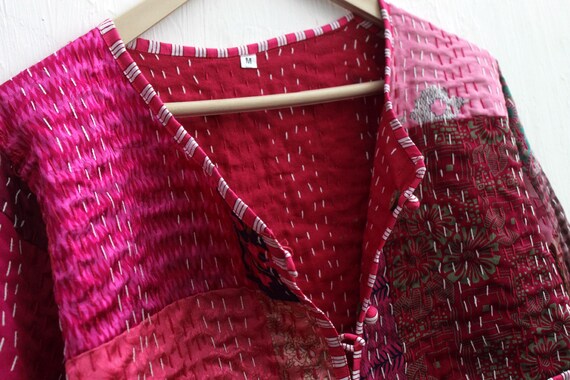 Pink Patchwork Kantha Jacket: Handmade Reversible… - image 9