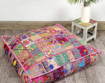 Bohemian floor cushions - decorative cushion cover, sari patchwork cushion, meditation cushion, large floor pillow indian cushion hippie Art