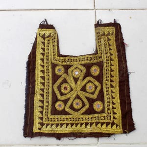 Banjara Hand Embroidered Neck Yoke Patch,Mirror Embroidery Work Applique Patch Sewing craft,cottonVintage Banjara neck yoke Zari fabric