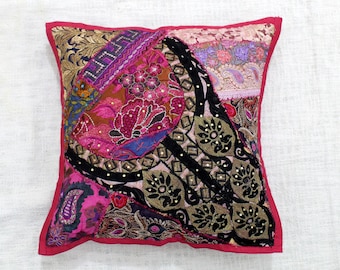Boho Patchwork Kissenbezug: Indischer Sari Kissenbezug