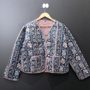 Handmade Reversible Kantha Quilted Jacket, Indian Patchwork Coat