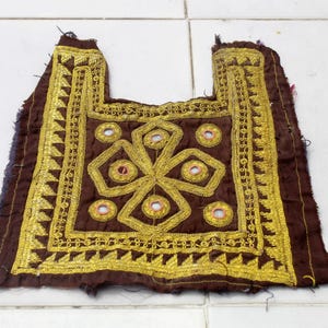 Banjara Hand Embroidered Neck Yoke Patch,Mirror Embroidery Work Applique Patch Sewing craft,cottonVintage Banjara neck yoke Zari fabric