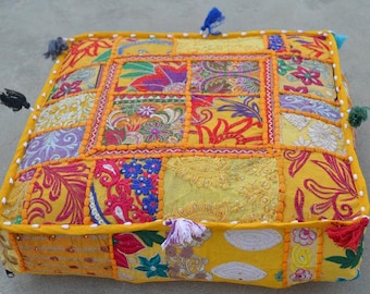 Bohemian floor cushions - decorative cushion cover, sari patchwork cushion, meditation cushion, large floor pillow indian cushion hippie Art