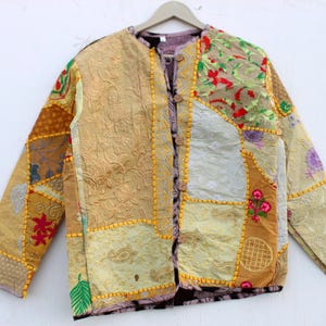 Veste brodée en patchwork de sari en coton, manteau, vestes brodées pour femmes tribales, veste manteau bohème, vêtements hippie, manteau bohème pour femme.