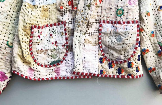 Handmade Kantha Patchwork Jacket, Embroidered Boh… - image 4