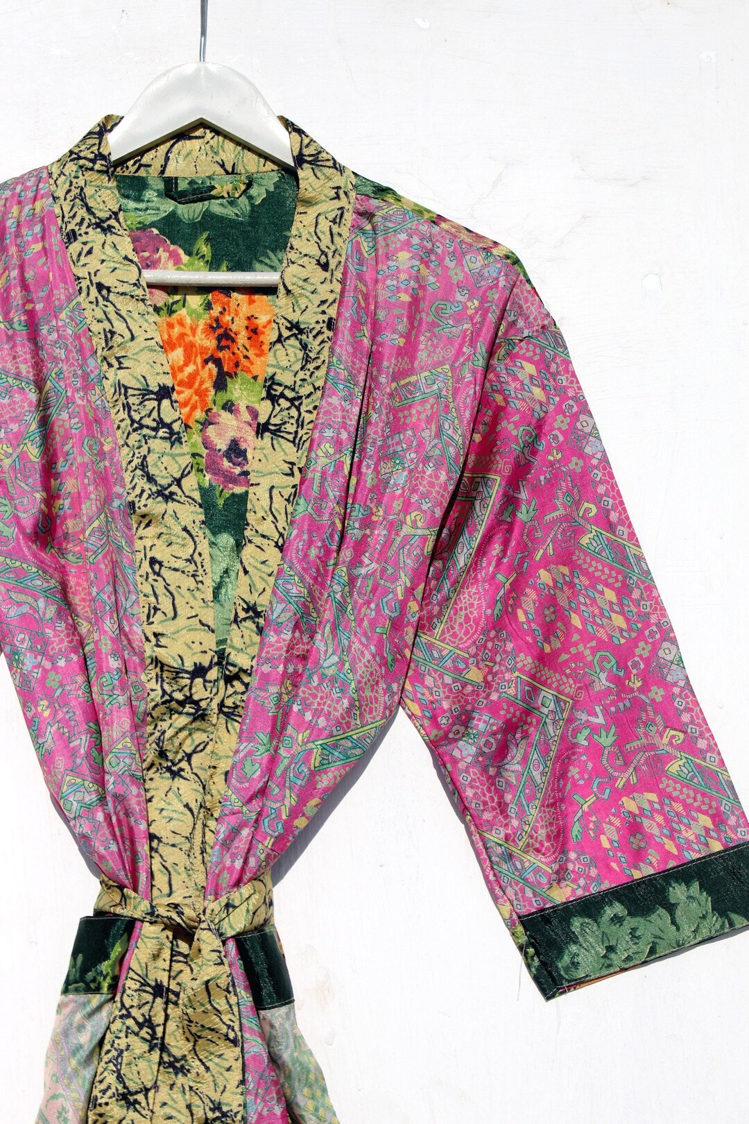 Women's Kimono Robe Silk Dressing Gown Boho Silk Polyster Bathrobe for ...