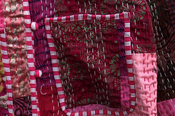Pink Patchwork Kantha Jacket: Handmade Reversible… - image 6