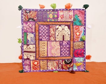 Patchwork Floor Pillow Cover: Bohemian Cushion Seating, Indian Pouf