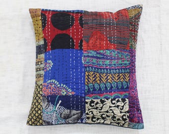 Funda de cojín Boho Silk Sari: Cojín vintage de patchwork reciclado (40 x 40 cm)