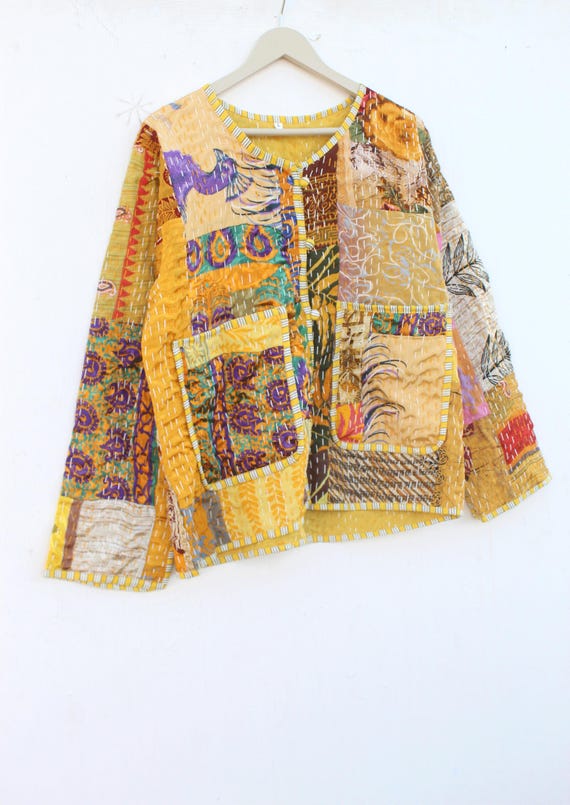 Reversible Kantha Quilted Jacket: Colorful Patchw… - image 5
