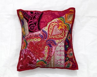 Boho Patchwork Kissenbezug: Indischer Sari Kissenbezug